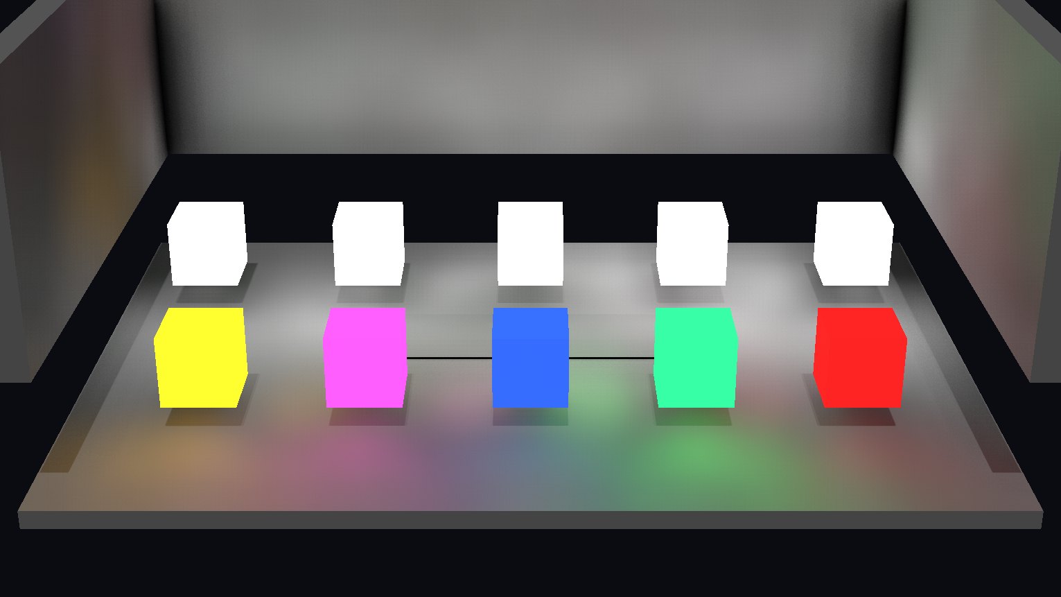 Coloured cubes tinting a grey floor