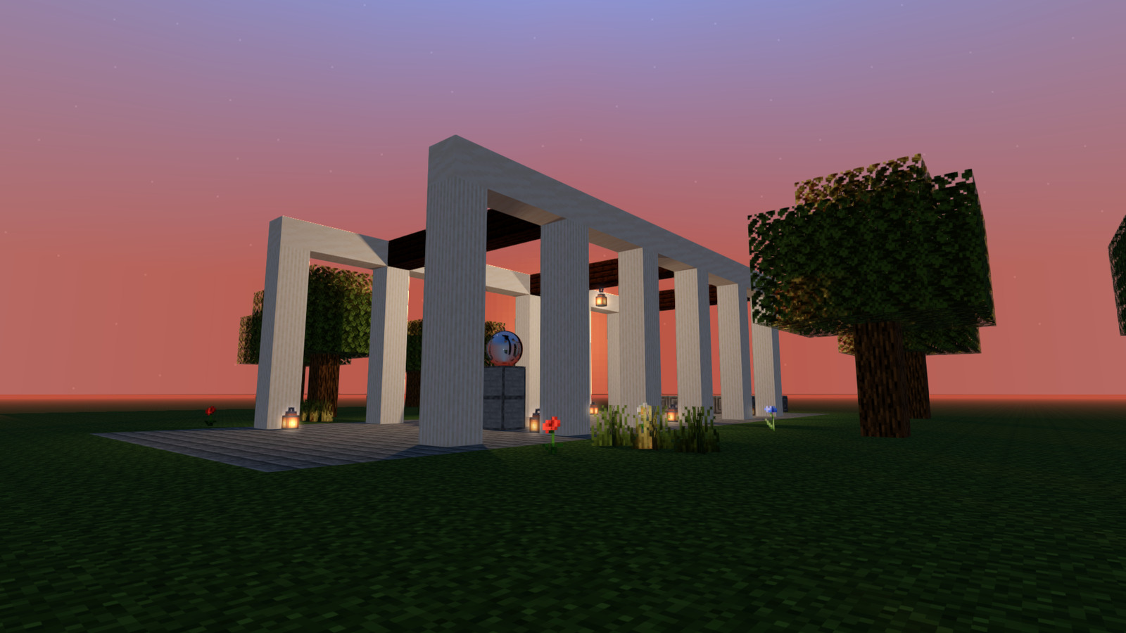 God rays off: the colonnade at sunset with plain, clear air